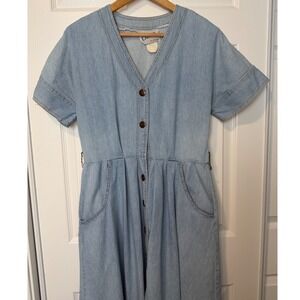 Vintage Dare to Dress Light Wash Denim Button Maxi Dress Boho Cottagecore Modest